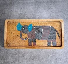 Handcrafted Mango Wood Elephant Hand Painted Serving Tray